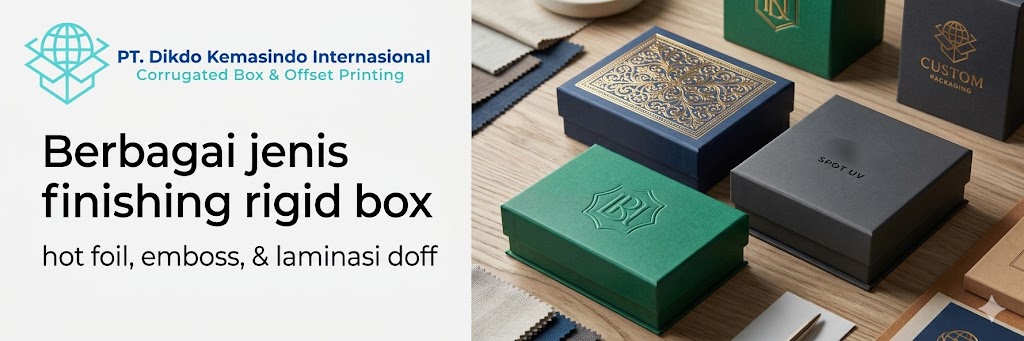 Berbagai jenis finishing rigid box - hot foil, emboss, dan laminasi doff