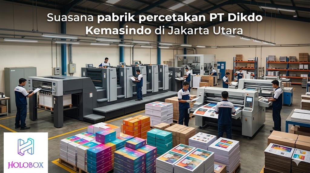 Suasana pabrik percetakan PT Dikdo Kemasindo di Jakarta Utara