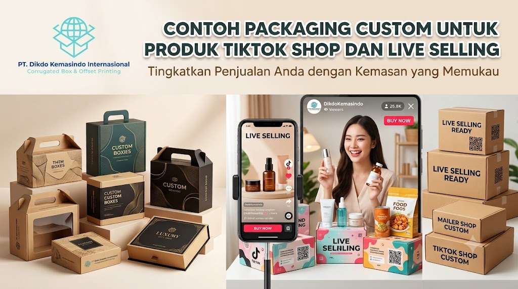 Contoh packaging custom untuk produk TikTok Shop dan live selling