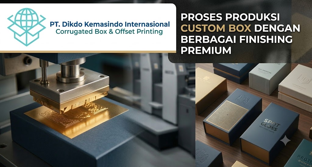 Proses produksi custom box dengan berbagai finishing premium